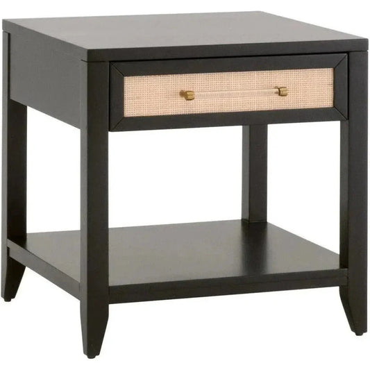 Holland 1 - Drawer Side Table Black Wood & Rattan - LOOMLAN - Essentials For Living - Side Tables