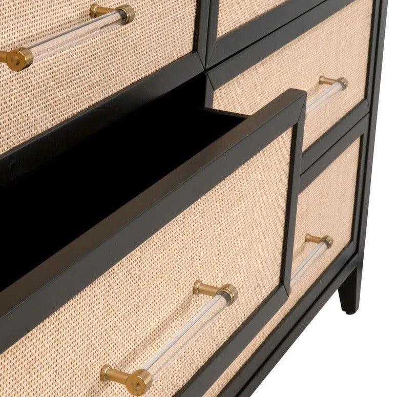 Holland 6 - Drawer Double Dresser Black Wood & Rattan - LOOMLAN - Essentials For Living - Dressers