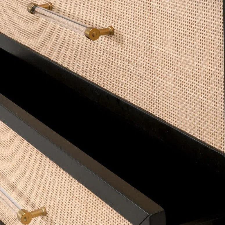 Holland 6 - Drawer Double Dresser Black Wood & Rattan - LOOMLAN - Essentials For Living - Dressers