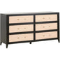 Holland 6 - Drawer Double Dresser Black Wood & Rattan - LOOMLAN - Essentials For Living - Dressers