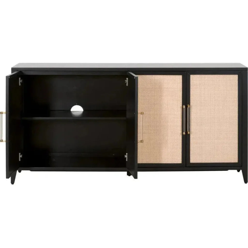 Holland Media Sideboard Black Wood & Rattan Inlay - LOOMLAN - Essentials For Living - Sideboards