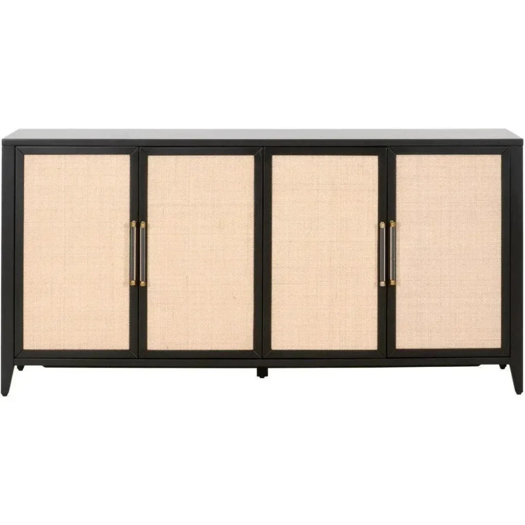 Holland Media Sideboard Black Wood & Rattan Inlay - LOOMLAN - Essentials For Living - Sideboards
