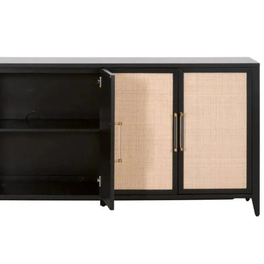 Holland Media Sideboard Black Wood & Rattan Inlay - LOOMLAN - Essentials For Living - Sideboards