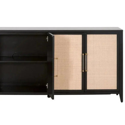 Holland Media Sideboard Black Wood & Rattan Inlay - LOOMLAN - Essentials For Living - Sideboards