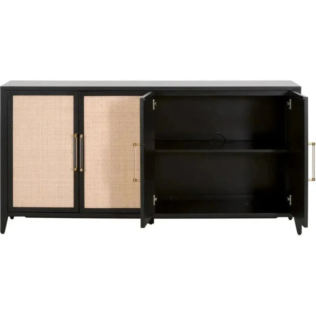 Holland Media Sideboard Black Wood & Rattan Inlay - LOOMLAN - Essentials For Living - Sideboards
