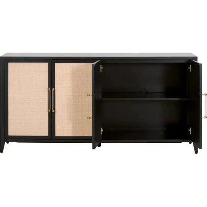 Holland Media Sideboard Black Wood & Rattan Inlay - LOOMLAN - Essentials For Living - Sideboards