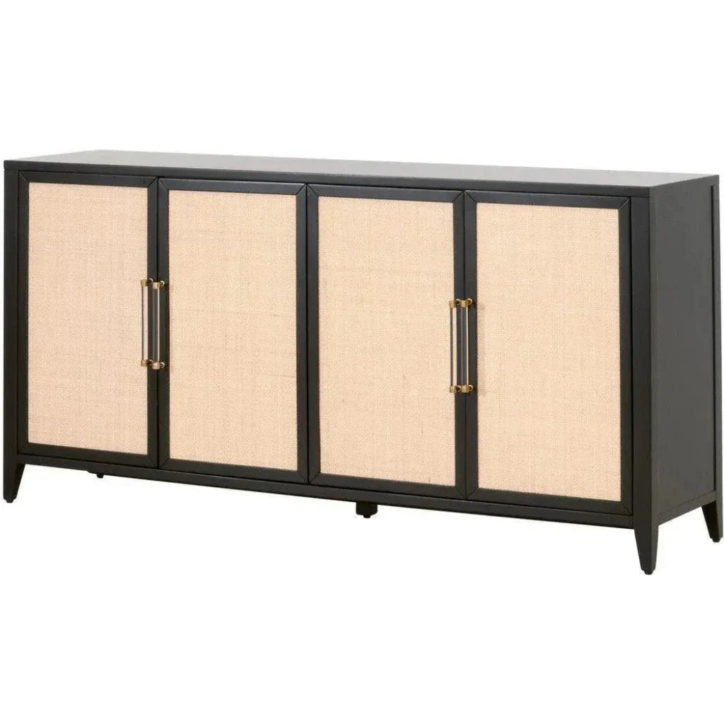 Holland Media Sideboard Black Wood & Rattan Inlay - LOOMLAN - Essentials For Living - Sideboards