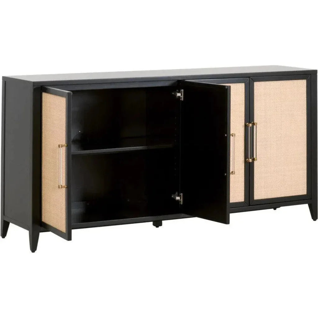 Holland Media Sideboard Black Wood & Rattan Inlay - LOOMLAN - Essentials For Living - Sideboards