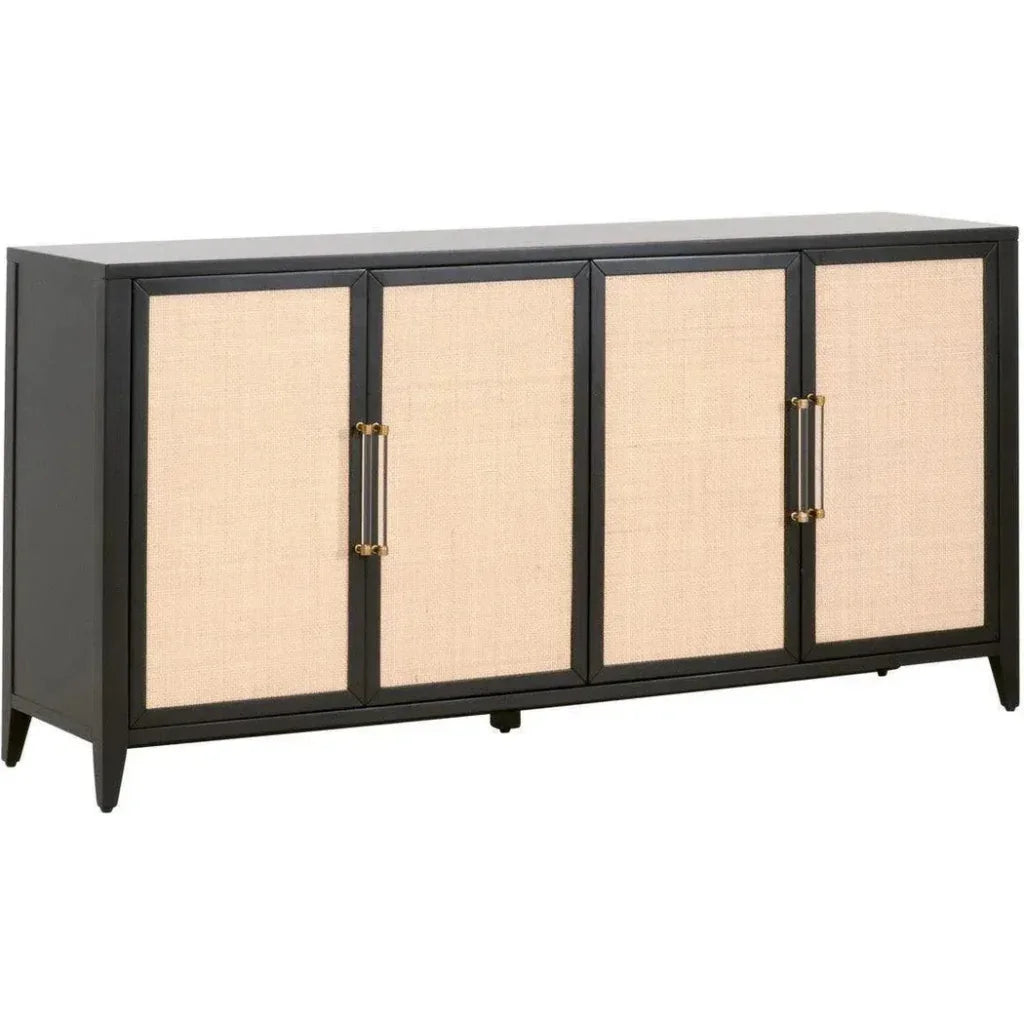 Holland Media Sideboard Black Wood & Rattan Inlay - LOOMLAN - Essentials For Living - Sideboards