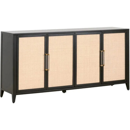 Holland Media Sideboard Black Wood & Rattan Inlay - LOOMLAN - Essentials For Living - Sideboards