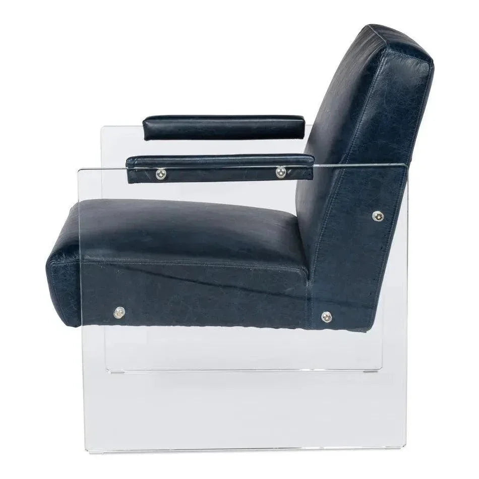 Holloway Leather Blue Armchair - LOOMLAN - Sarreid - Accent Chairs