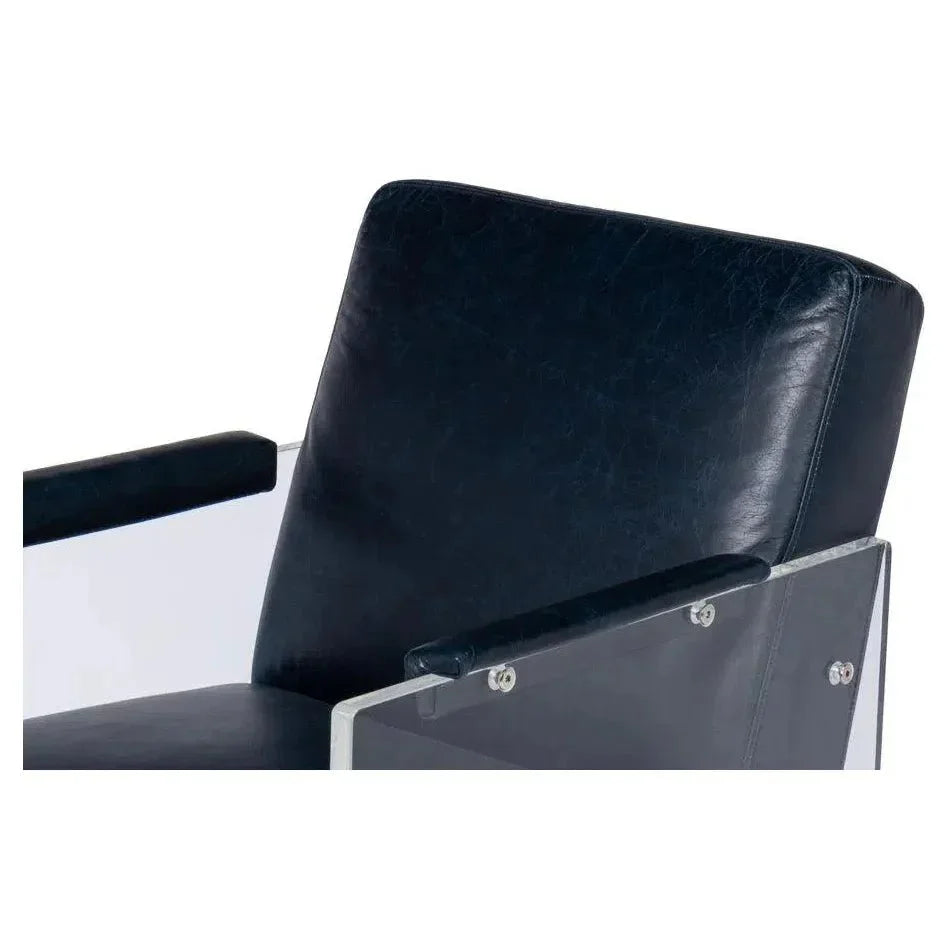 Holloway Leather Blue Armchair - LOOMLAN - Sarreid - Accent Chairs