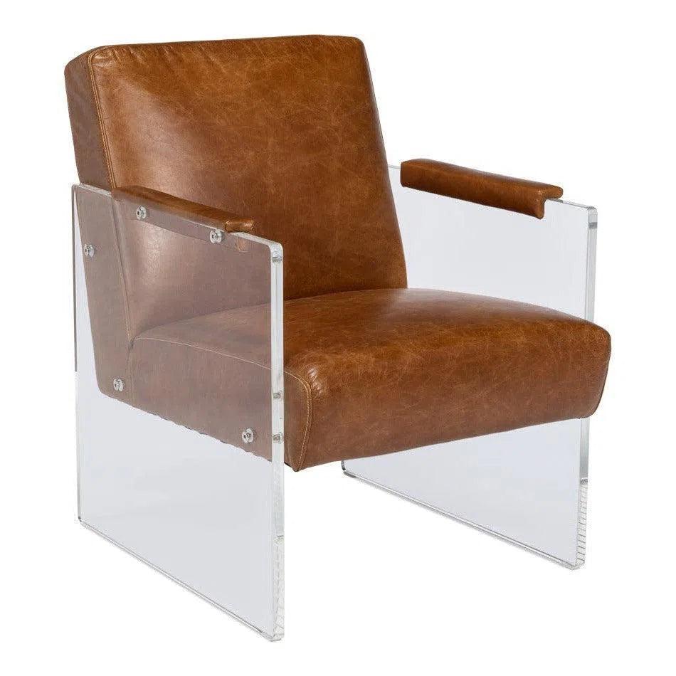 Holloway Leather Brown Armchair - LOOMLAN - Sarreid - Accent Chairs
