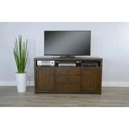 Homestead 66" TV Console Dark Brown - LOOMLAN - Sunny D - TV Stands & Media Centers