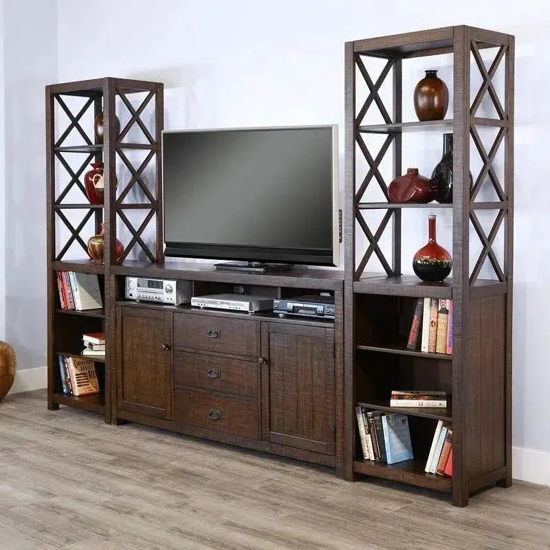 Homestead Entertainment Wall Dark Brown-Entertainment Wall Unit-Sunny D-LOOMLAN