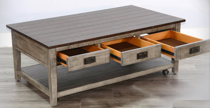 Homestead Hills Three Drawers Wood Coffee Table
