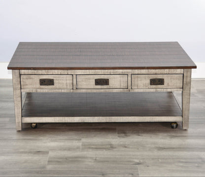 Homestead Hills Three Drawers Wood Coffee Table