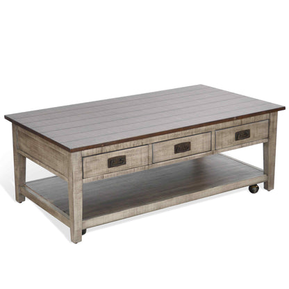 Homestead Hills Three Drawers Wood Coffee Table