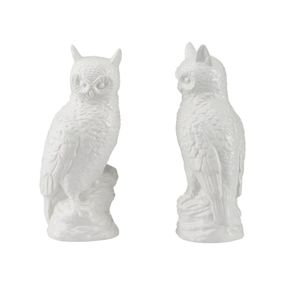 Hoot White Ceramic Figurines Sculpture (Pr)