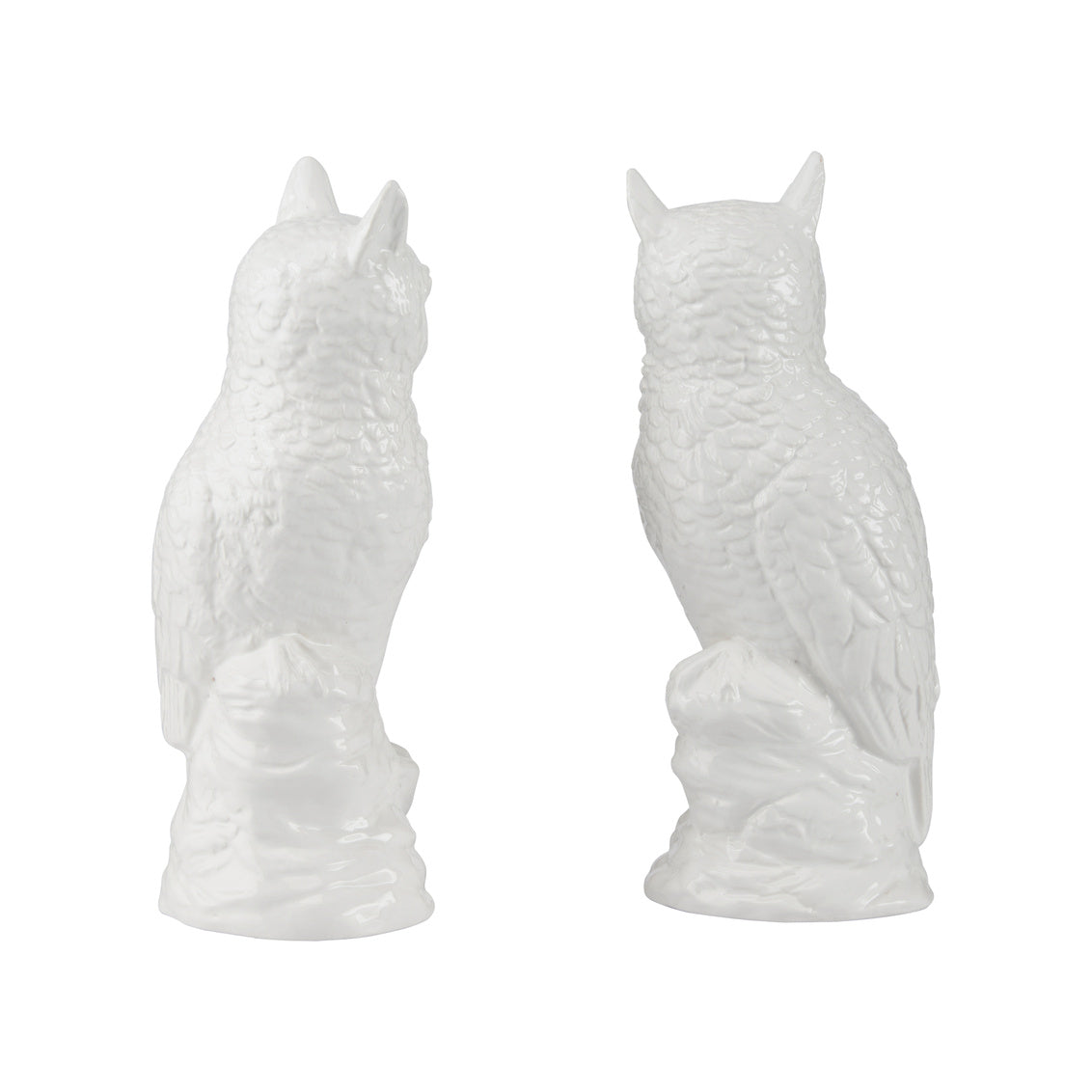 Hoot White Ceramic Figurines Sculpture (Pr)