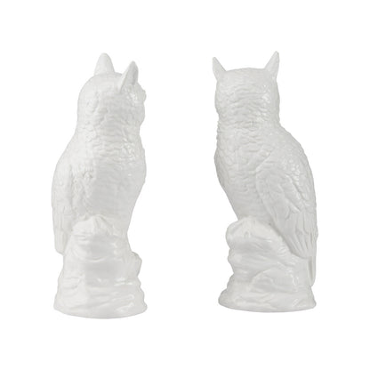 Hoot White Ceramic Figurines Sculpture (Pr)