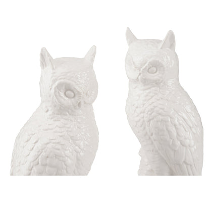 Hoot White Ceramic Figurines Sculpture (Pr)