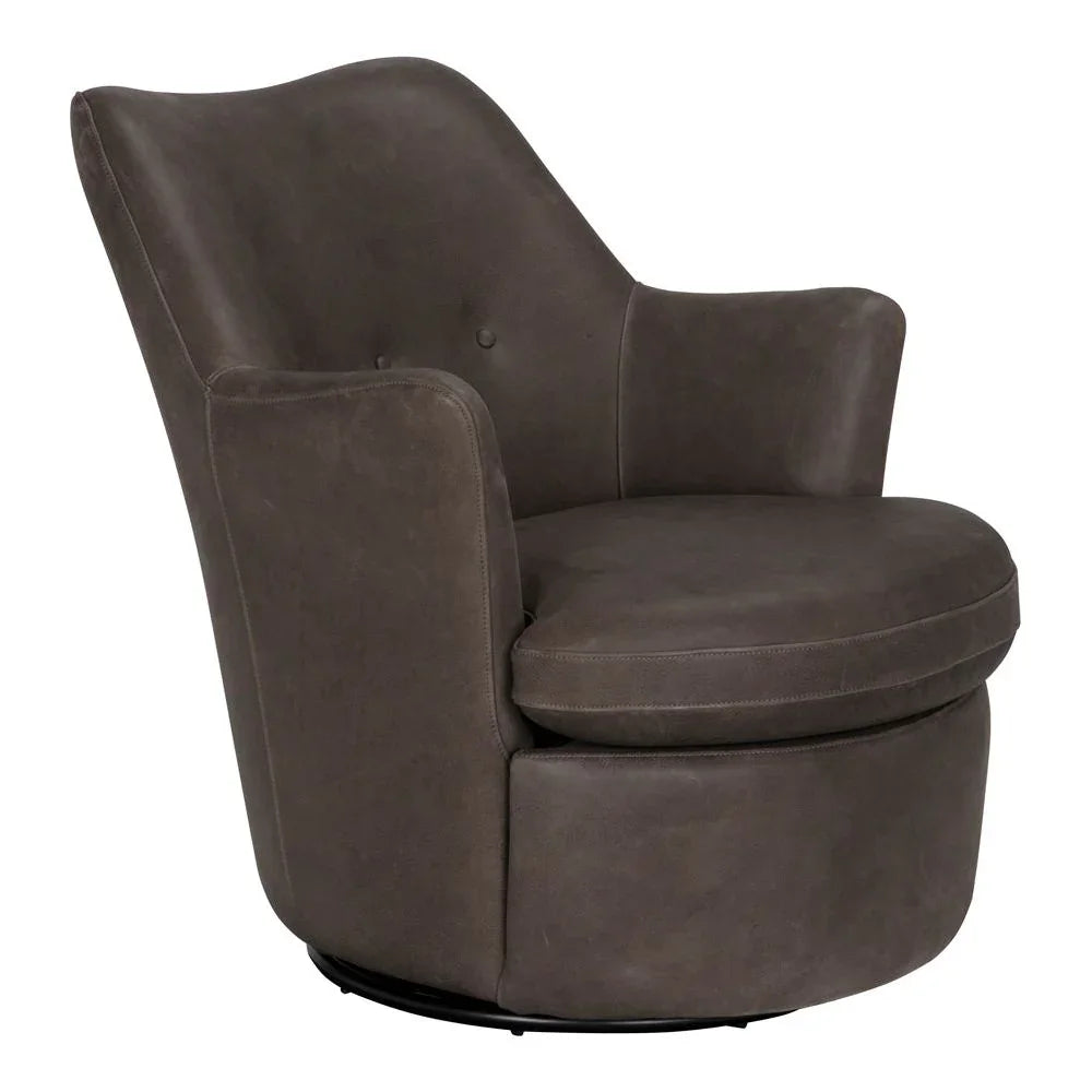 Hotchkiss Black Leather Swivel Arm Chair - LOOMLAN - Noir - Club Chairs