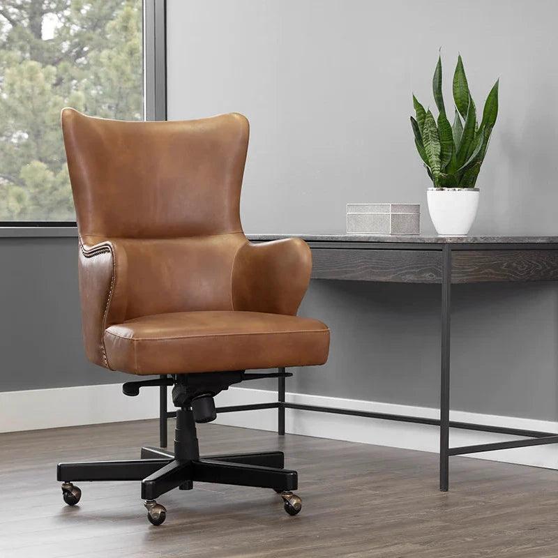 Hubert Tobacco Tan Faux Leather Office Chair-Office Chairs-SUNPAN-LOOMLAN