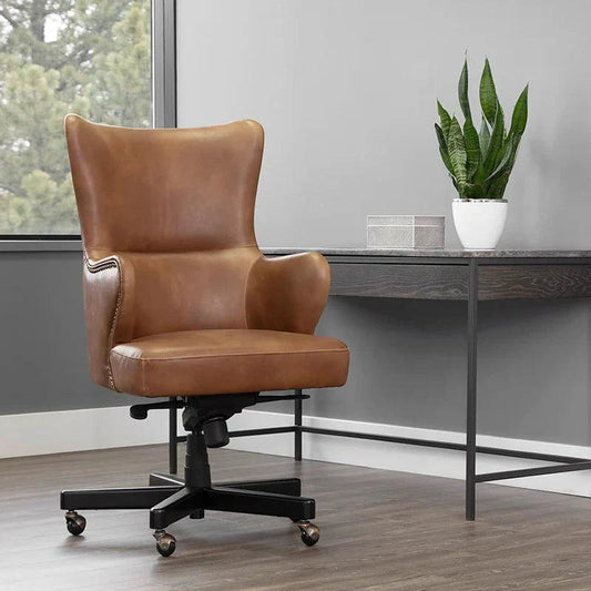 Hubert Tobacco Tan Faux Leather Office Chair-Office Chairs-SUNPAN-LOOMLAN
