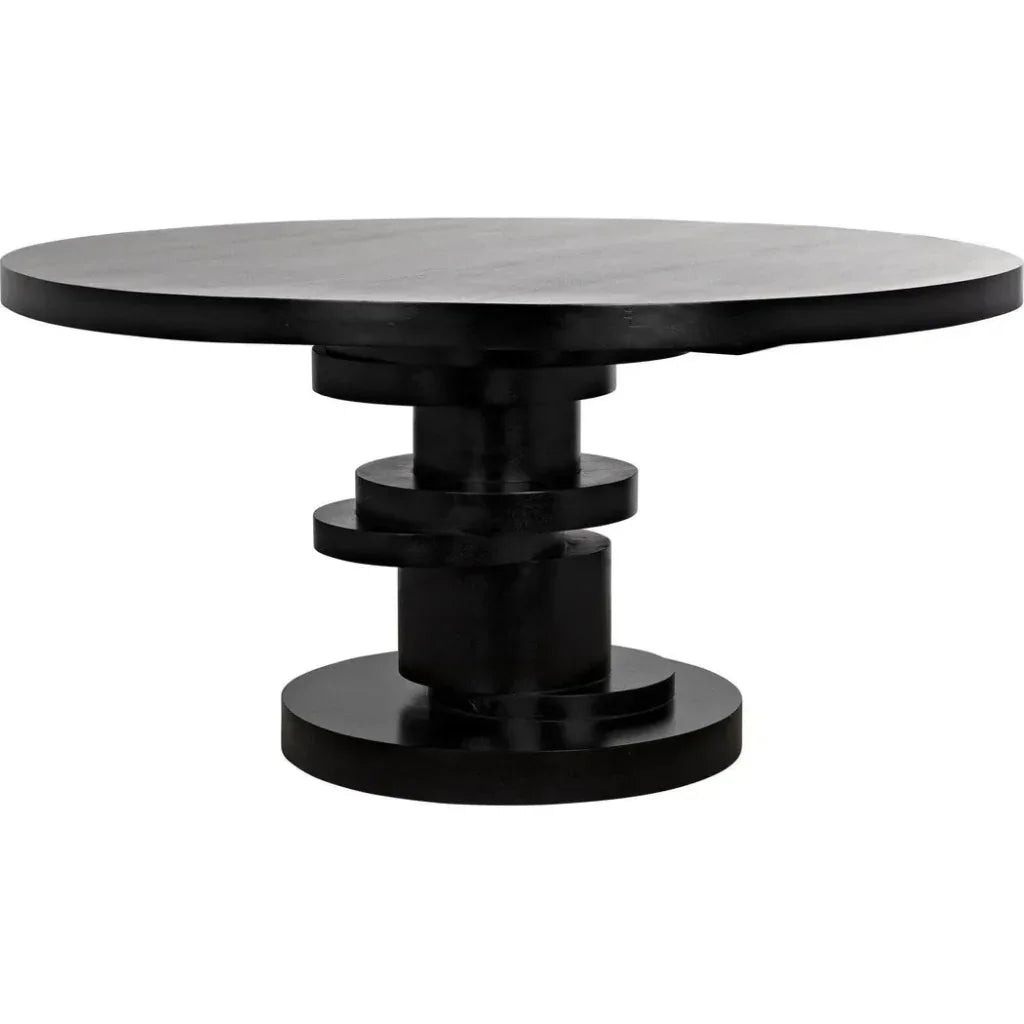 Hugo Round Wooden Dining Table-Dining Tables-Noir-LOOMLAN