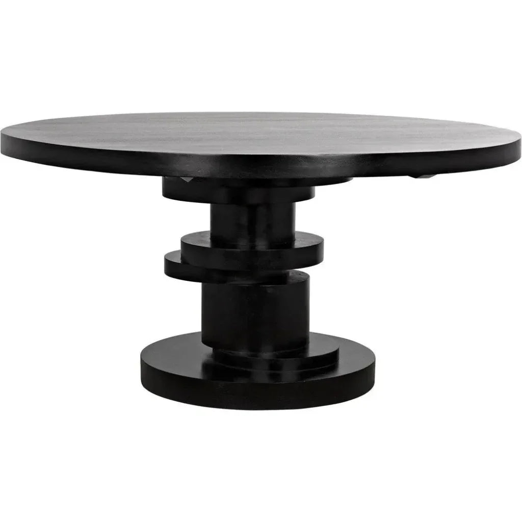 Hugo Round Wooden Dining Table-Dining Tables-Noir-Black-LOOMLAN