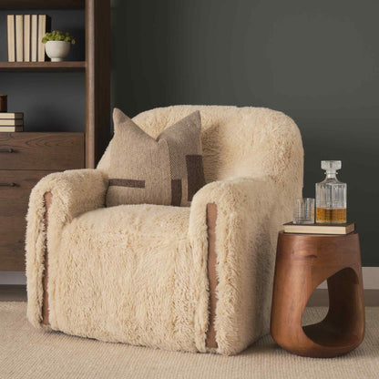 Huntley Cream Faux Fur Fabric Swivel Club Chair
