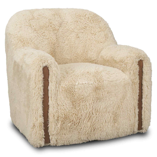 Huntley Cream Faux Fur Fabric Swivel Club Chair