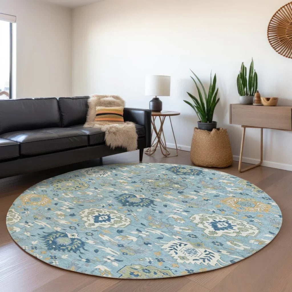 Ilyara Blue Washable Indoor-Outdoor Rug-Outdoor Rugs-LOOMLAN Rugs-LOOMLAN