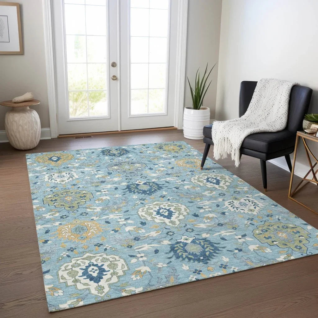Ilyara Blue Washable Indoor-Outdoor Rug-Outdoor Rugs-LOOMLAN Rugs-LOOMLAN