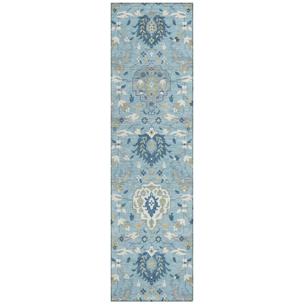 Ilyara Blue Washable Indoor-Outdoor Rug-Outdoor Rugs-LOOMLAN Rugs-2'3" x 7'6"-LOOMLAN