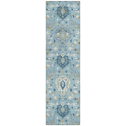 Ilyara Blue Washable Indoor-Outdoor Rug-Outdoor Rugs-LOOMLAN Rugs-2'3" x 7'6"-LOOMLAN