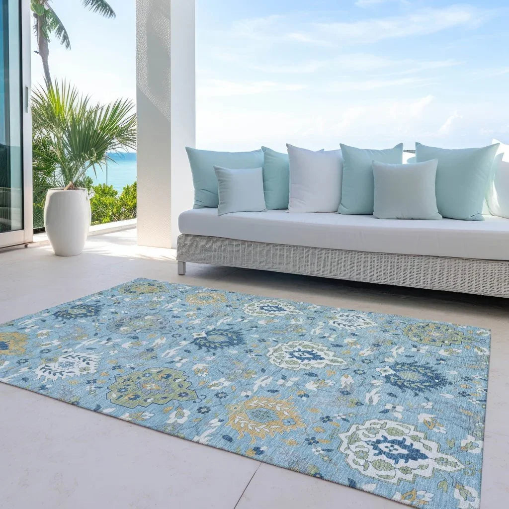 Ilyara Blue Washable Indoor-Outdoor Rug-Outdoor Rugs-LOOMLAN Rugs-LOOMLAN