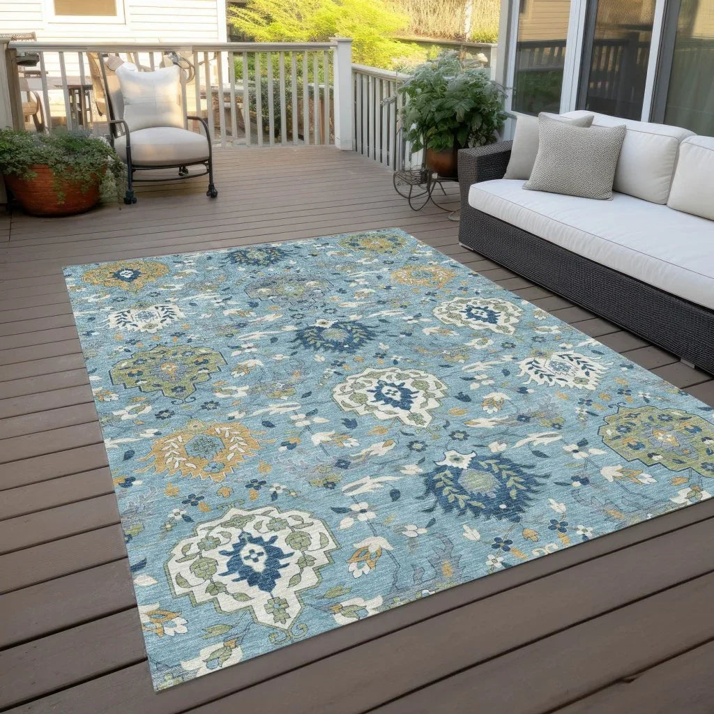 Ilyara Blue Washable Indoor-Outdoor Rug-Outdoor Rugs-LOOMLAN Rugs-LOOMLAN