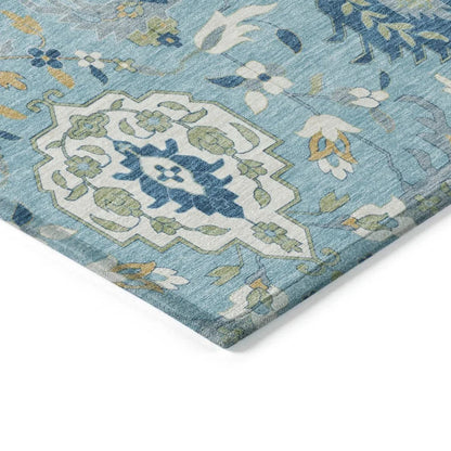 Ilyara Blue Washable Indoor-Outdoor Rug-Outdoor Rugs-LOOMLAN Rugs-LOOMLAN