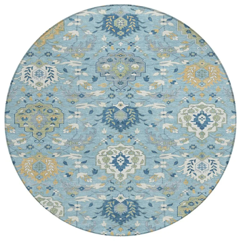 Ilyara Blue Washable Indoor-Outdoor Rug-Outdoor Rugs-LOOMLAN Rugs-8' x 8'-LOOMLAN