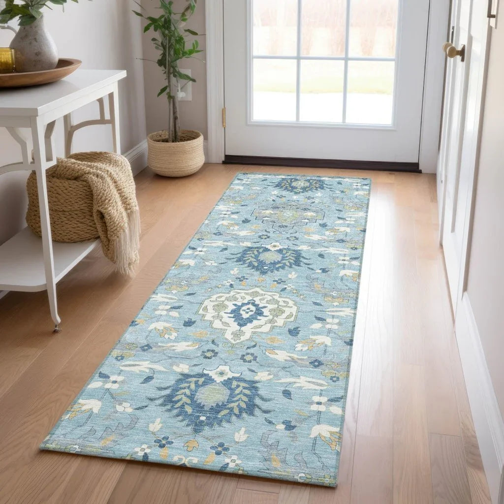 Ilyara Blue Washable Indoor-Outdoor Rug-Outdoor Rugs-LOOMLAN Rugs-LOOMLAN