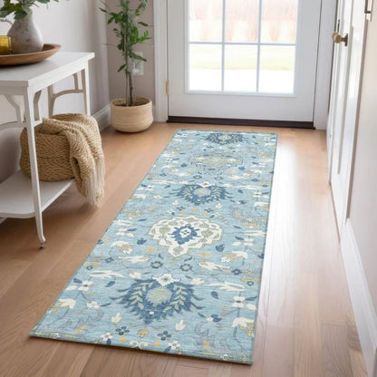 Ilyara Blue Washable Indoor-Outdoor Rug-Outdoor Rugs-LOOMLAN Rugs-LOOMLAN