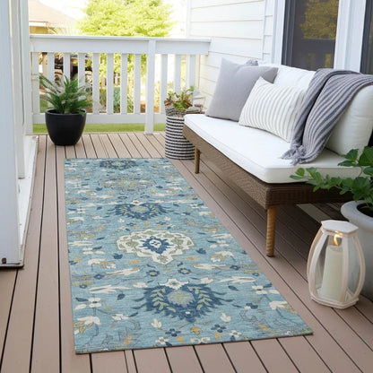 Ilyara Blue Washable Indoor-Outdoor Rug-Outdoor Rugs-LOOMLAN Rugs-LOOMLAN