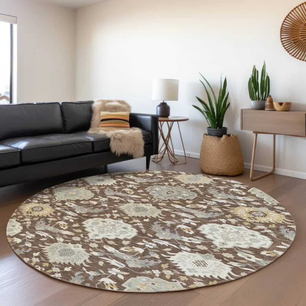 Ilyara Brown Washable Indoor-Outdoor Rug-Outdoor Rugs-LOOMLAN Rugs-LOOMLAN