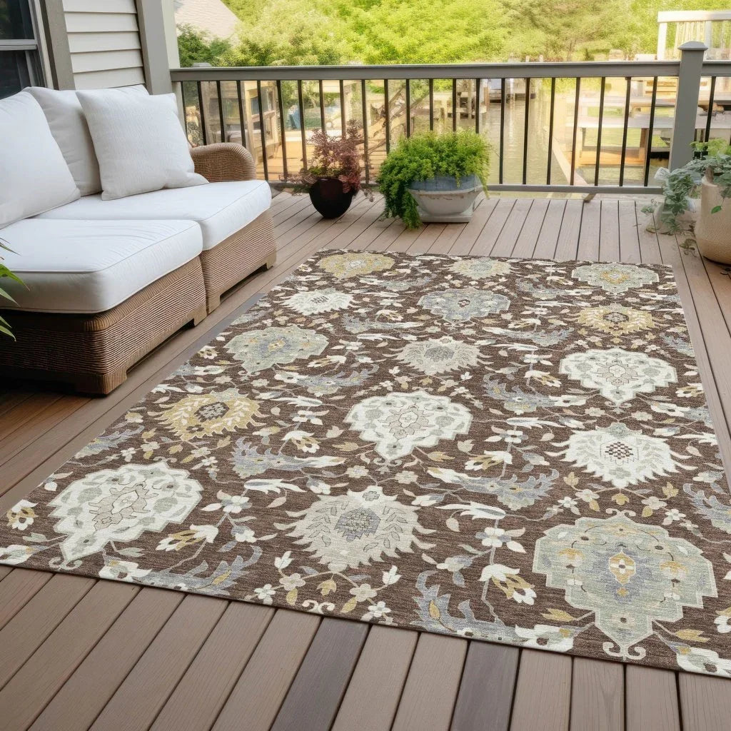 Ilyara Brown Washable Indoor-Outdoor Rug-Outdoor Rugs-LOOMLAN Rugs-LOOMLAN