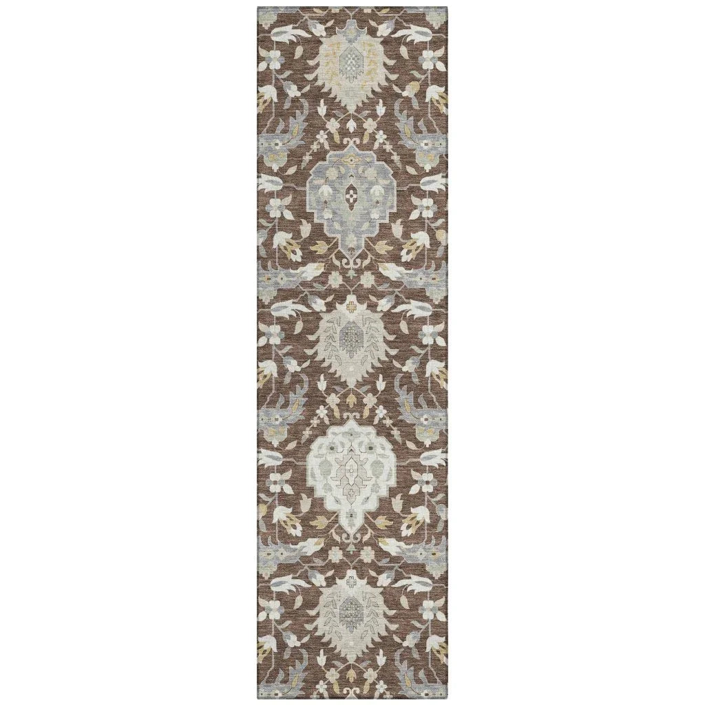 Ilyara Brown Washable Indoor-Outdoor Rug-Outdoor Rugs-LOOMLAN Rugs-2'3" x 7'6"-LOOMLAN