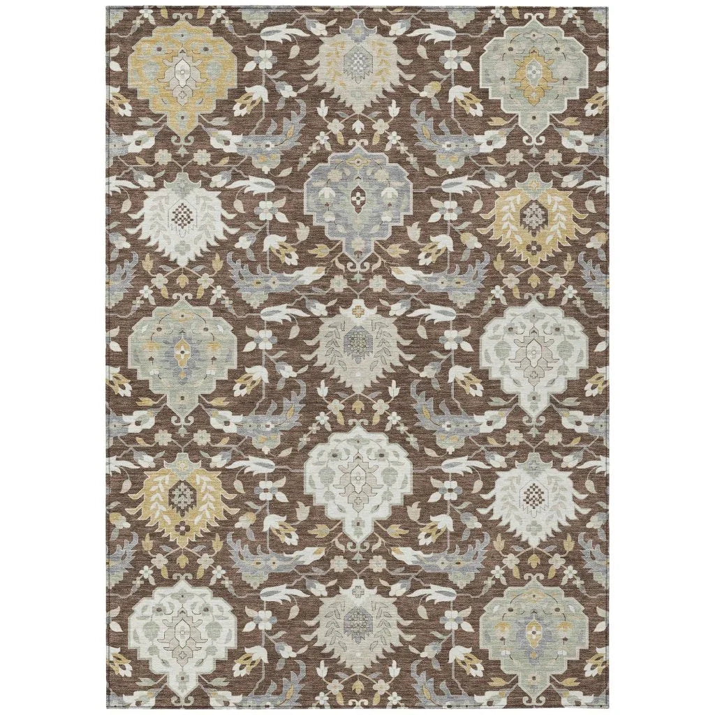 Ilyara Brown Washable Indoor-Outdoor Rug-Outdoor Rugs-LOOMLAN Rugs-2'6" x 3'10"-LOOMLAN