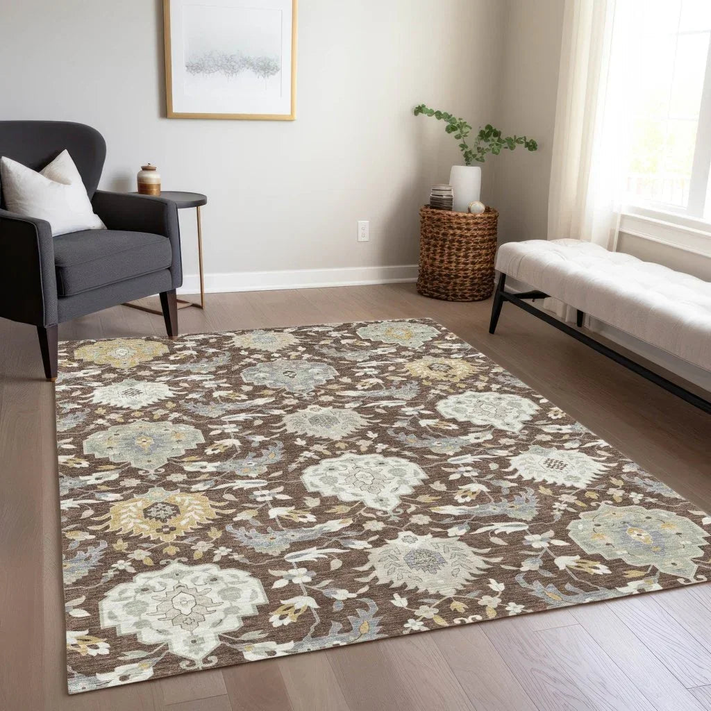 Ilyara Brown Washable Indoor-Outdoor Rug-Outdoor Rugs-LOOMLAN Rugs-LOOMLAN