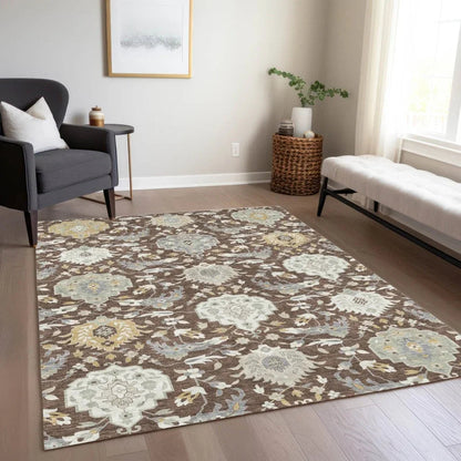 Ilyara Brown Washable Indoor-Outdoor Rug-Outdoor Rugs-LOOMLAN Rugs-LOOMLAN